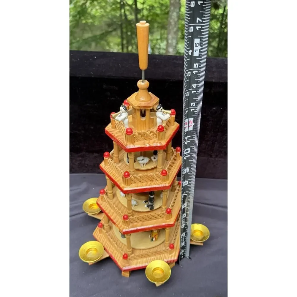Vintage Lillian Vernon 4 Tier Wood Christmas Spinning Pyramid Complete